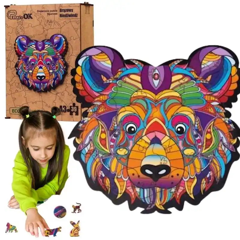 Puzzle drewniane eko 39 Brązowy niedźwiedź A3