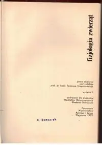 Krzymowski Tadeusz /red./ Fizjologia zwierząt. Podręcznik dla studentów wydziałów weterynaryjnych Akademii Rolniczych.